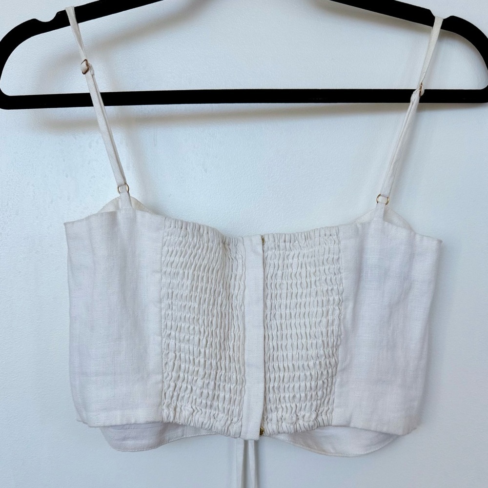 Cara Cara Cream Ruched Tie Front Crop Top - Picture 3 of 8